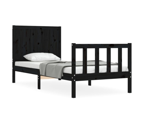 Estructura de cama individual con cabecero madera maciza negro