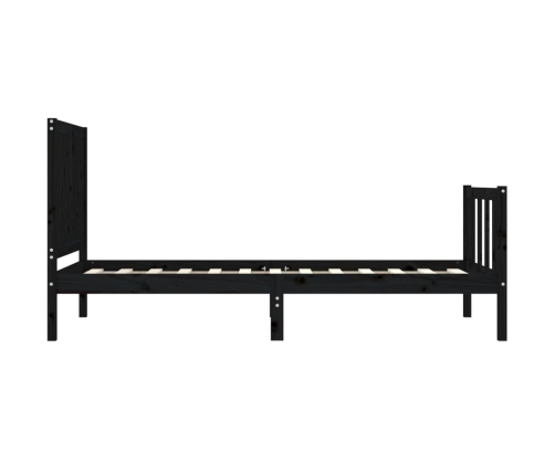 Estructura de cama individual con cabecero madera maciza negro