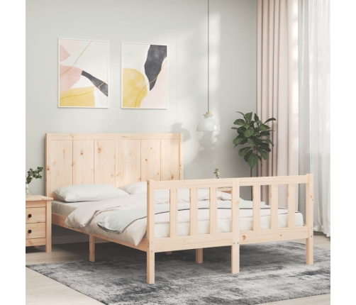 Estructura de cama de matrimonio con cabecero madera maciza
