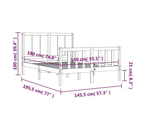 Estructura de cama sin colchón madera maciza de pino 140x190 cm