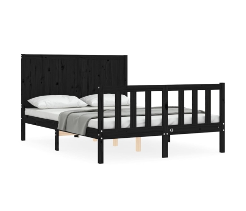 Estructura de cama con cabecero madera maciza negro 140x190 cm