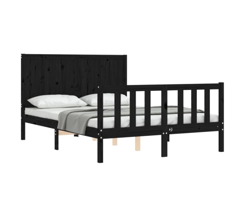 Estructura de cama con cabecero madera maciza negro 140x190 cm