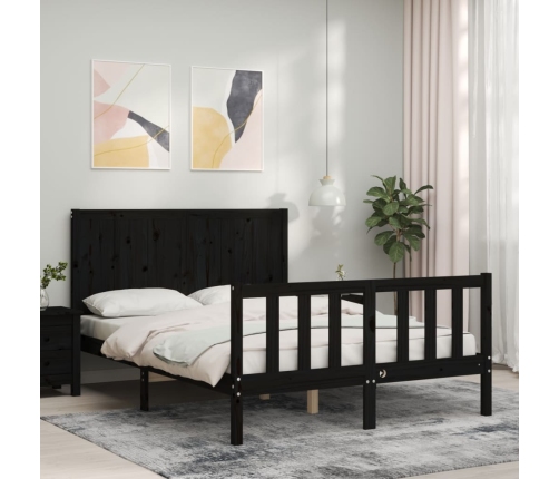 Estructura de cama con cabecero madera maciza negro 140x190 cm