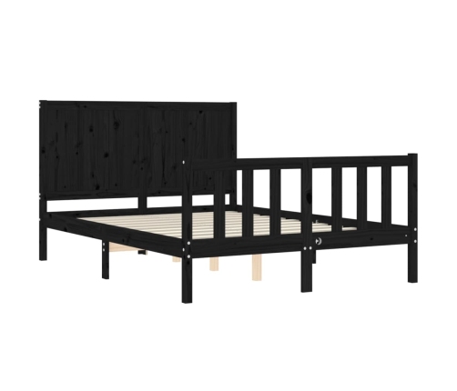 Estructura de cama con cabecero madera maciza negro 140x190 cm