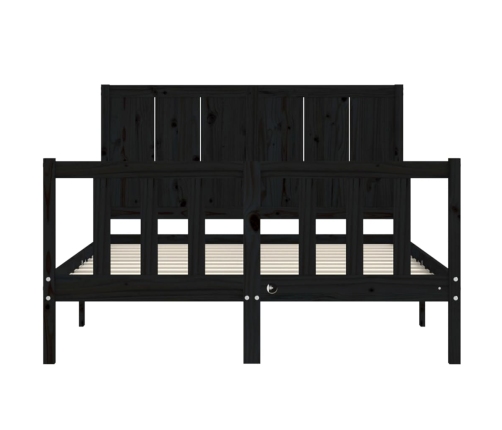 Estructura de cama con cabecero madera maciza negro 140x190 cm