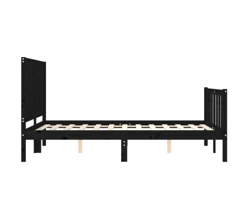 Estructura de cama con cabecero madera maciza negro 140x190 cm