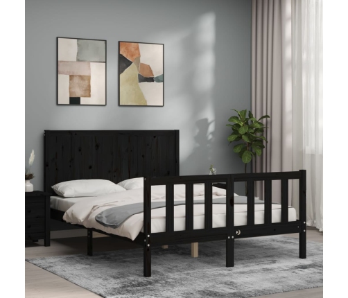 Estructura de cama con cabecero madera maciza negro 140x190 cm