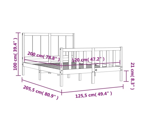 Estructura de cama con cabecero madera maciza negro 120x200 cm