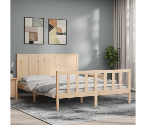 Estructura de cama de matrimonio con cabecero madera maciza