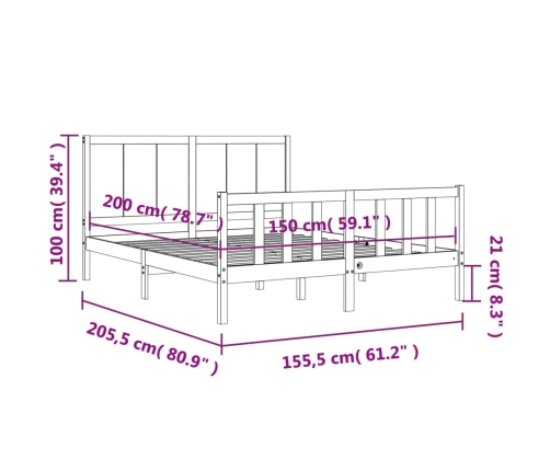 Estructura de cama matrimonio con cabecero madera maciza blanco