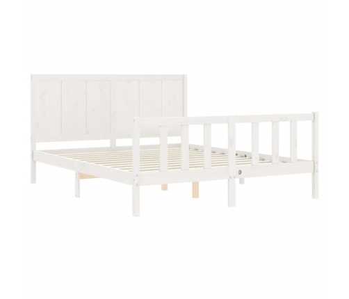 Estructura de cama matrimonio con cabecero madera maciza blanco