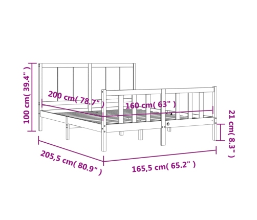 Estructura de cama sin colchón madera maciza de pino 160x200 cm