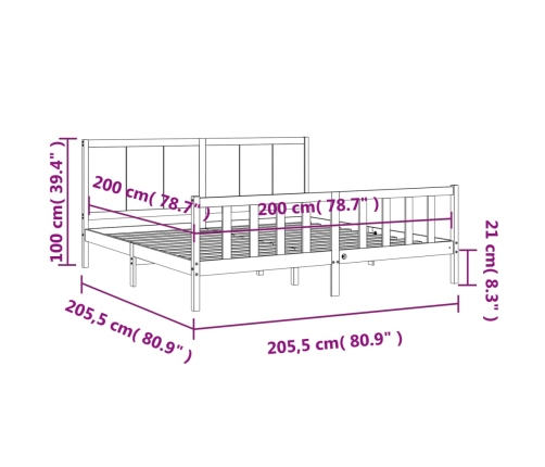 Estructura cama y cabecero madera maciza marrón miel 200x200 cm