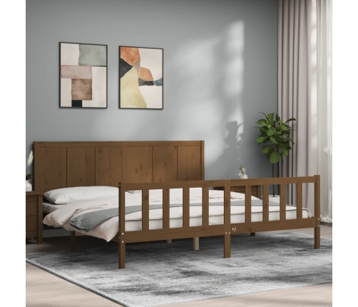 Estructura cama y cabecero madera maciza marrón miel 200x200 cm