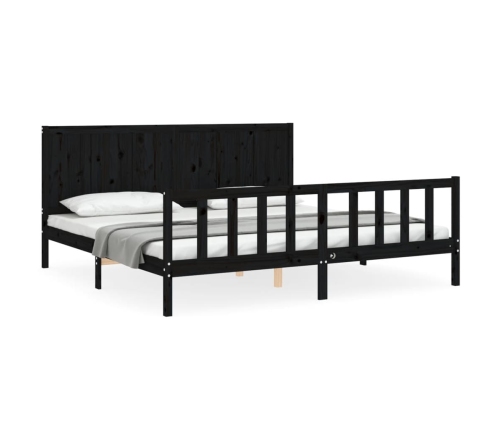 Estructura de cama con cabecero madera maciza negro 200x200 cm
