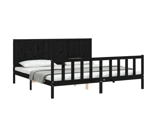 Estructura de cama con cabecero madera maciza negro 200x200 cm