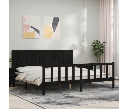 Estructura de cama con cabecero madera maciza negro 200x200 cm