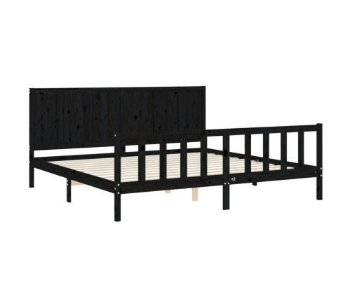 Estructura de cama con cabecero madera maciza negro 200x200 cm