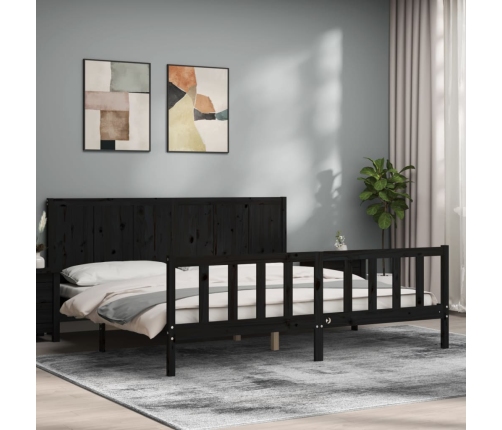 Estructura de cama con cabecero madera maciza negro 200x200 cm
