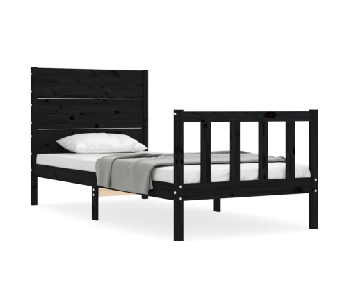 Estructura de cama individual con cabecero madera maciza negro