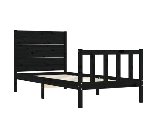 Estructura de cama individual con cabecero madera maciza negro