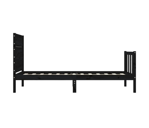 Estructura de cama individual con cabecero madera maciza negro