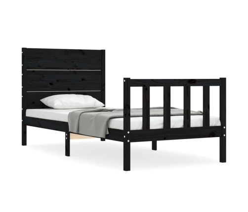 Estructura de cama con cabecero madera maciza negro