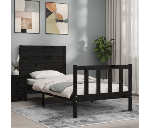 Estructura de cama con cabecero madera maciza negro