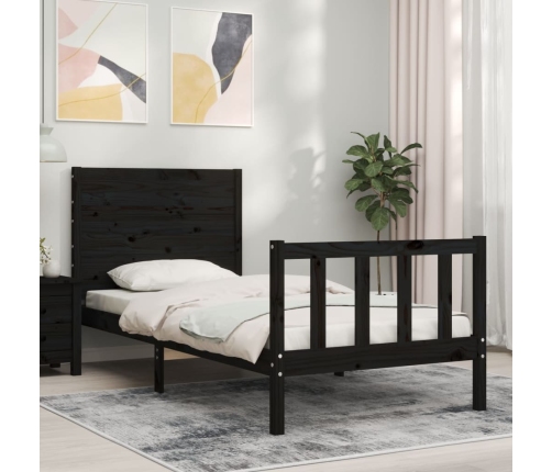 Estructura de cama con cabecero madera maciza negro