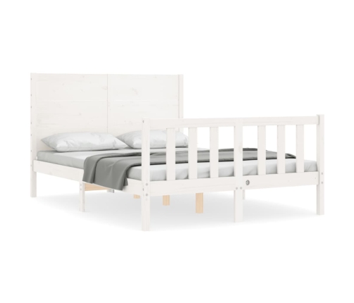 vidaXL Estructura cama de matrimonio con cabecero madera maciza blanco