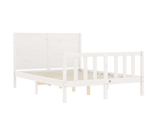 vidaXL Estructura cama de matrimonio con cabecero madera maciza blanco