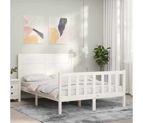 vidaXL Estructura cama de matrimonio con cabecero madera maciza blanco