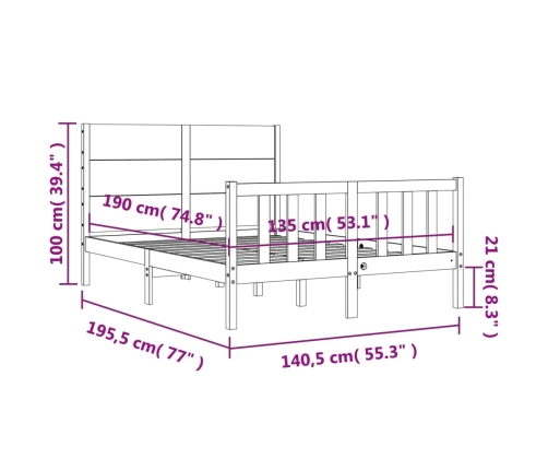 Estructura cama de matrimonio con cabecero madera maciza blanco