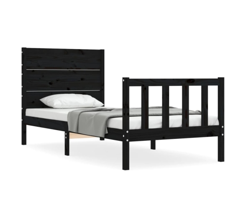 Estructura de cama con cabecero madera maciza negro 90x200 cm