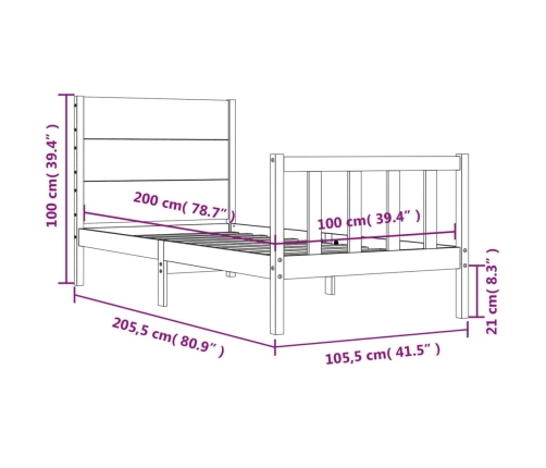 Estructura de cama sin colchón madera maciza de pino 100x200 cm