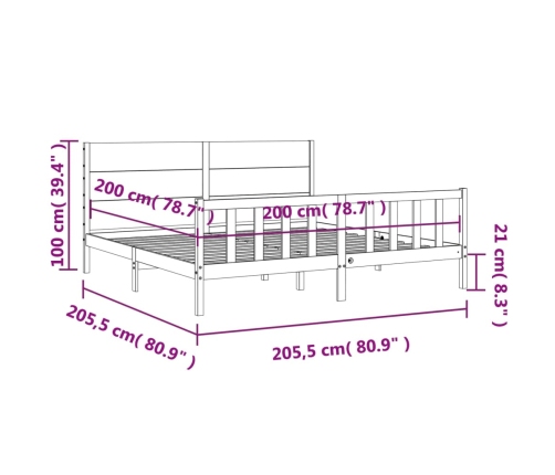 Estructura de cama sin colchón madera maciza de pino 200x200 cm