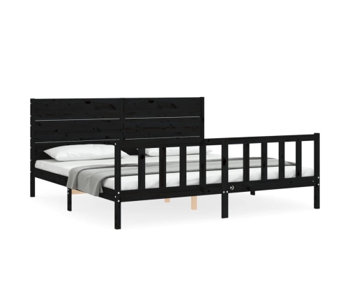 Estructura de cama con cabecero madera maciza negro 200x200 cm