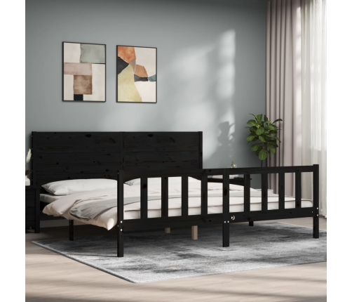 Estructura de cama con cabecero madera maciza negro 200x200 cm