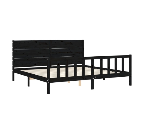 Estructura de cama con cabecero madera maciza negro 200x200 cm