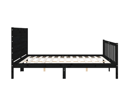 Estructura de cama con cabecero madera maciza negro 200x200 cm