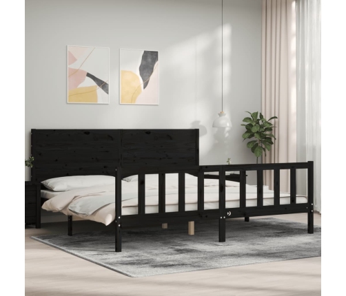 Estructura de cama con cabecero madera maciza negro 200x200 cm