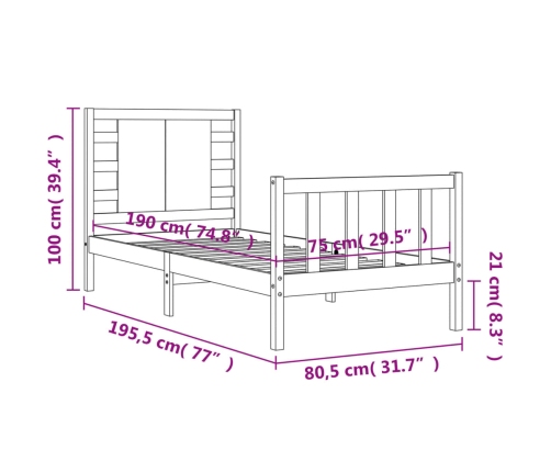 Estructura de cama individual con cabecero madera maciza