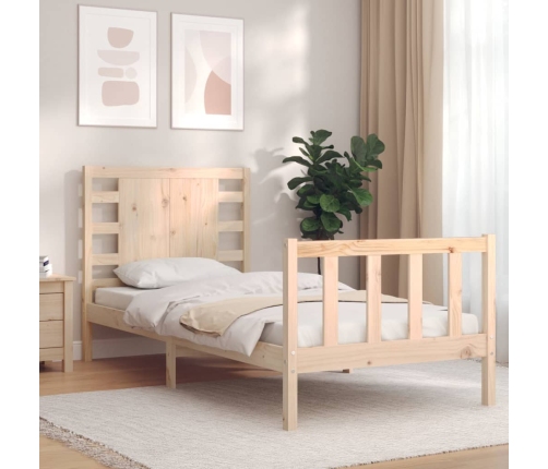 Estructura de cama individual con cabecero madera maciza