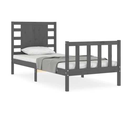 Estructura de cama individual con cabecero madera maciza gris