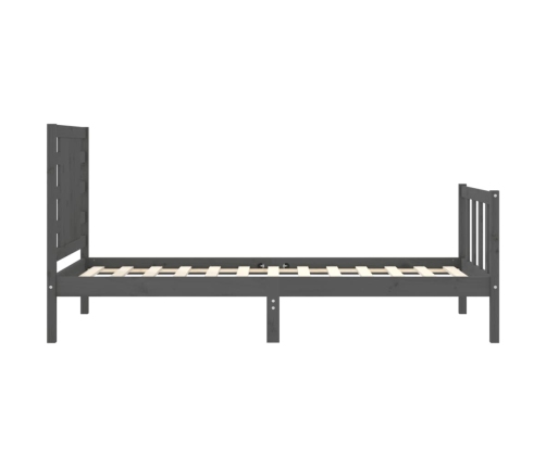 Estructura de cama individual con cabecero madera maciza gris