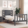 Estructura de cama individual con cabecero madera maciza gris