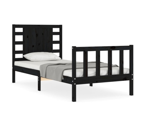 Estructura de cama individual con cabecero madera maciza negro