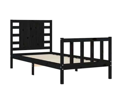 Estructura de cama individual con cabecero madera maciza negro