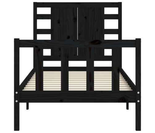 Estructura de cama individual con cabecero madera maciza negro