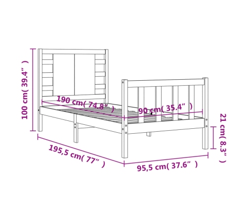 Estructura de cama con cabecero madera maciza negro